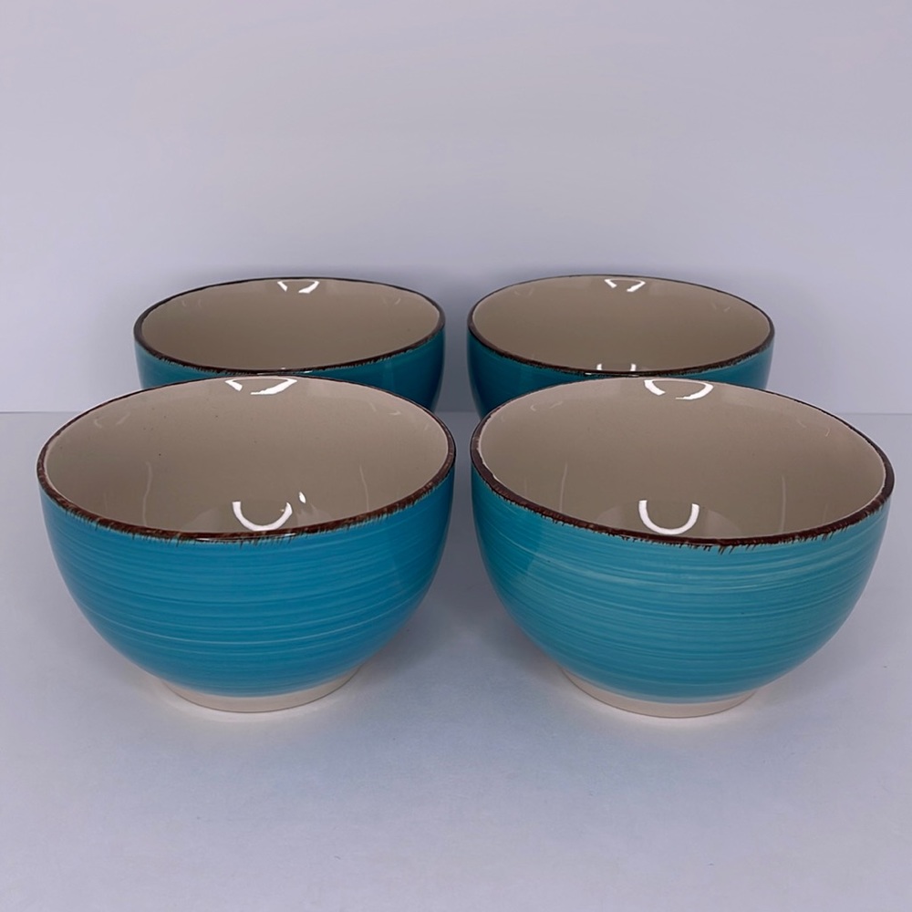 4 Pc Set Royal Norfolk Turquoise Blue Swirl 5.5" Stoneware